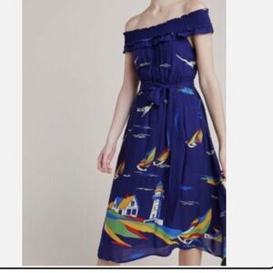ANTHROPOLOGIE 52 CONVERSATIONS Colloquial Boat Off Shoulder Midi Dress NWT